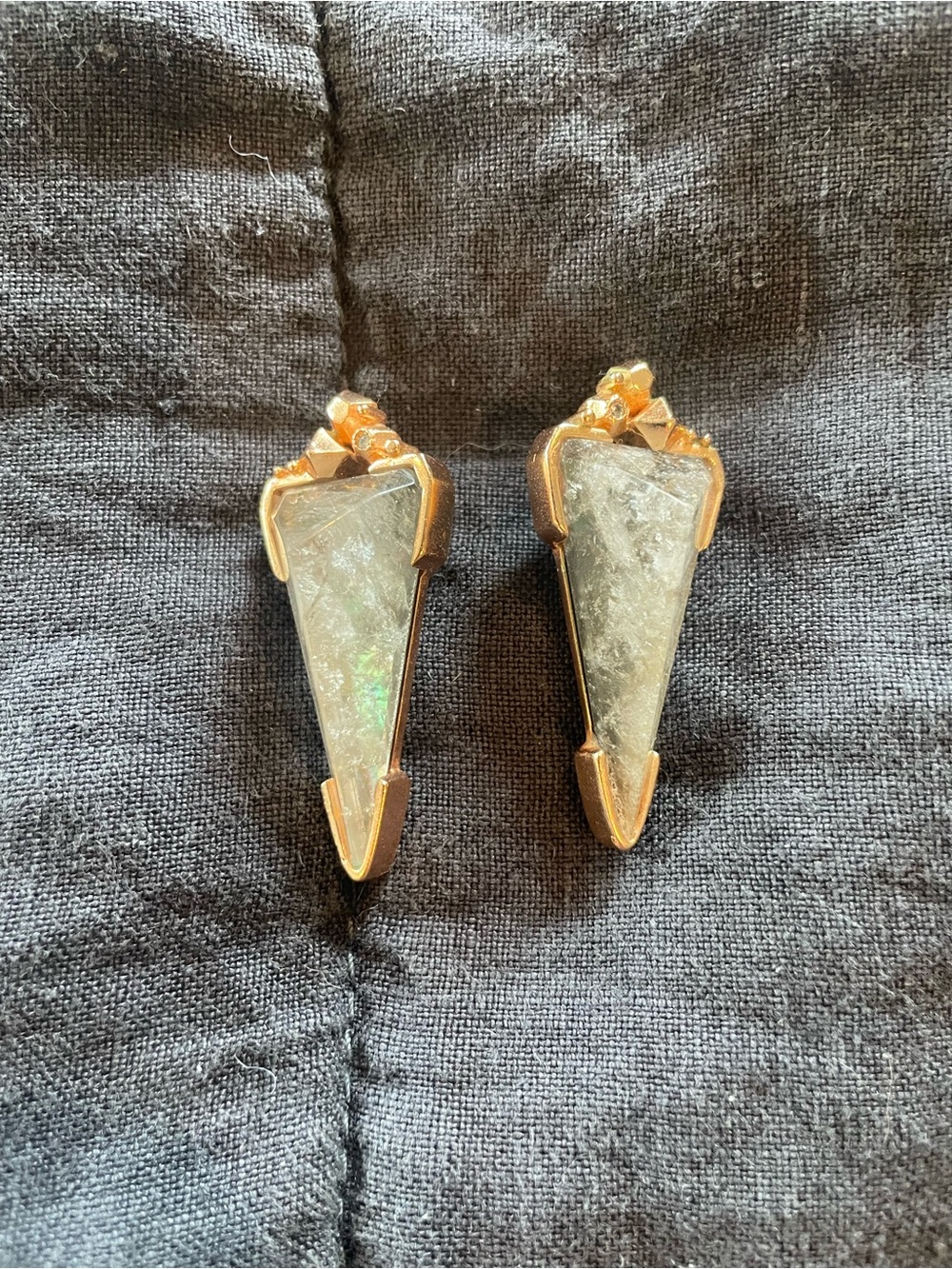 Kendra Scott Rose Gold Triangle Drop Earrings with Gray Stone